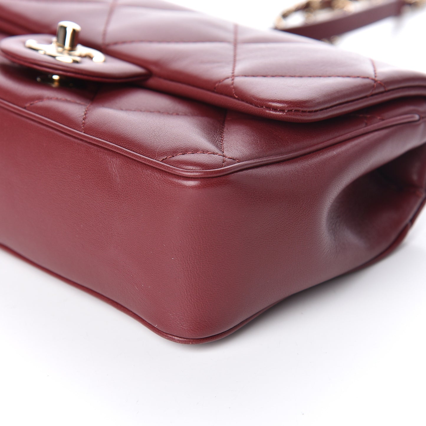 Lambskin Quilted Small Easy Carry Flap Burgundy