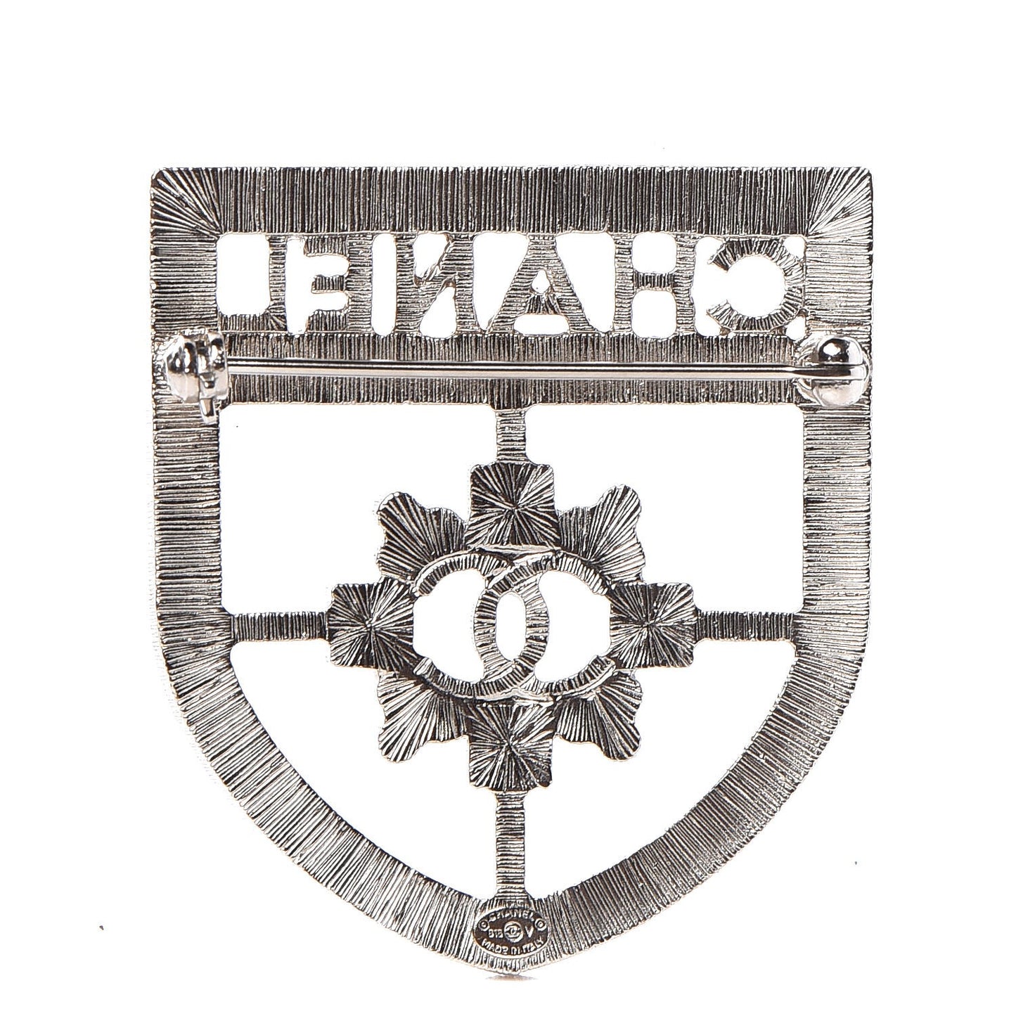 Swarovski Baguette Crystal CC Shield Brooch Silver