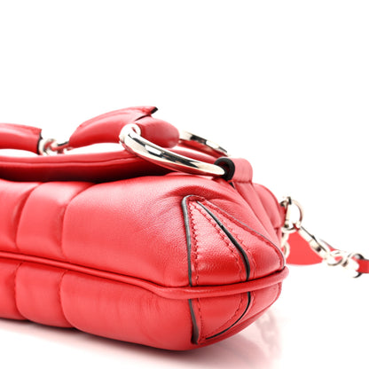 Gucci Nappa Vertical Matelasse Small Maxi Horsebit Chain Shoulder Bag Beret Red 9 of 10