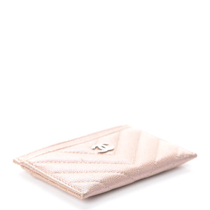 Chanel Metallic Caviar Chevron Quilted Card Holder Light Gold 4 of 8