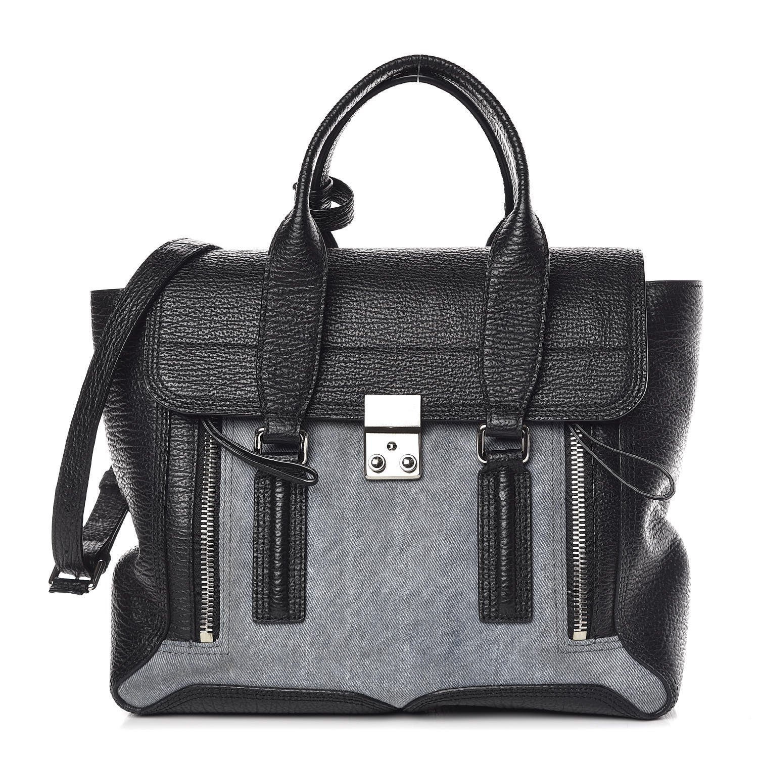 3.1 Phillip Lim 3.1 Textured Calfskin Denim Medium Pashli Satchel 1 of 13