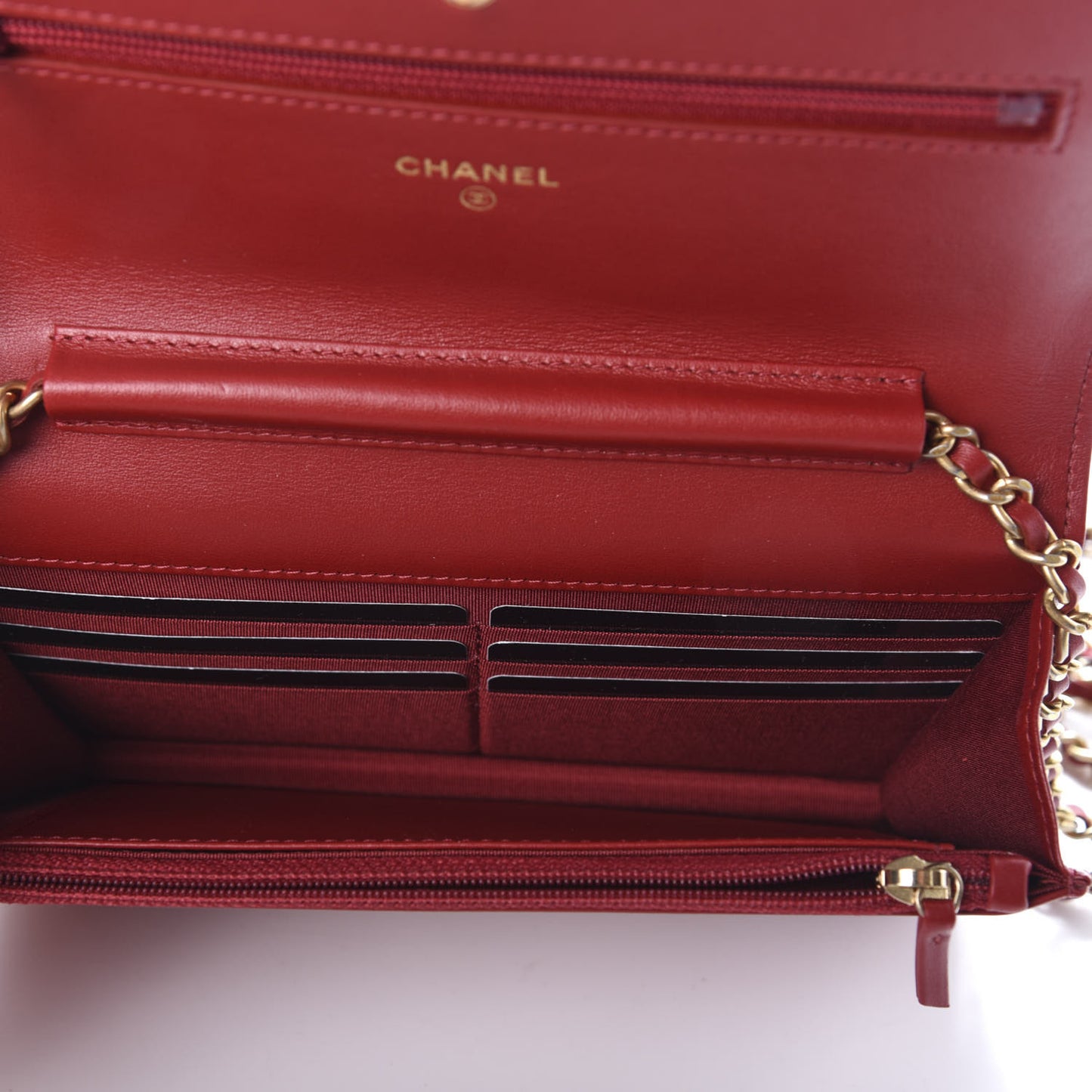 Lambskin Quilted Wallet On Chain WOC Red