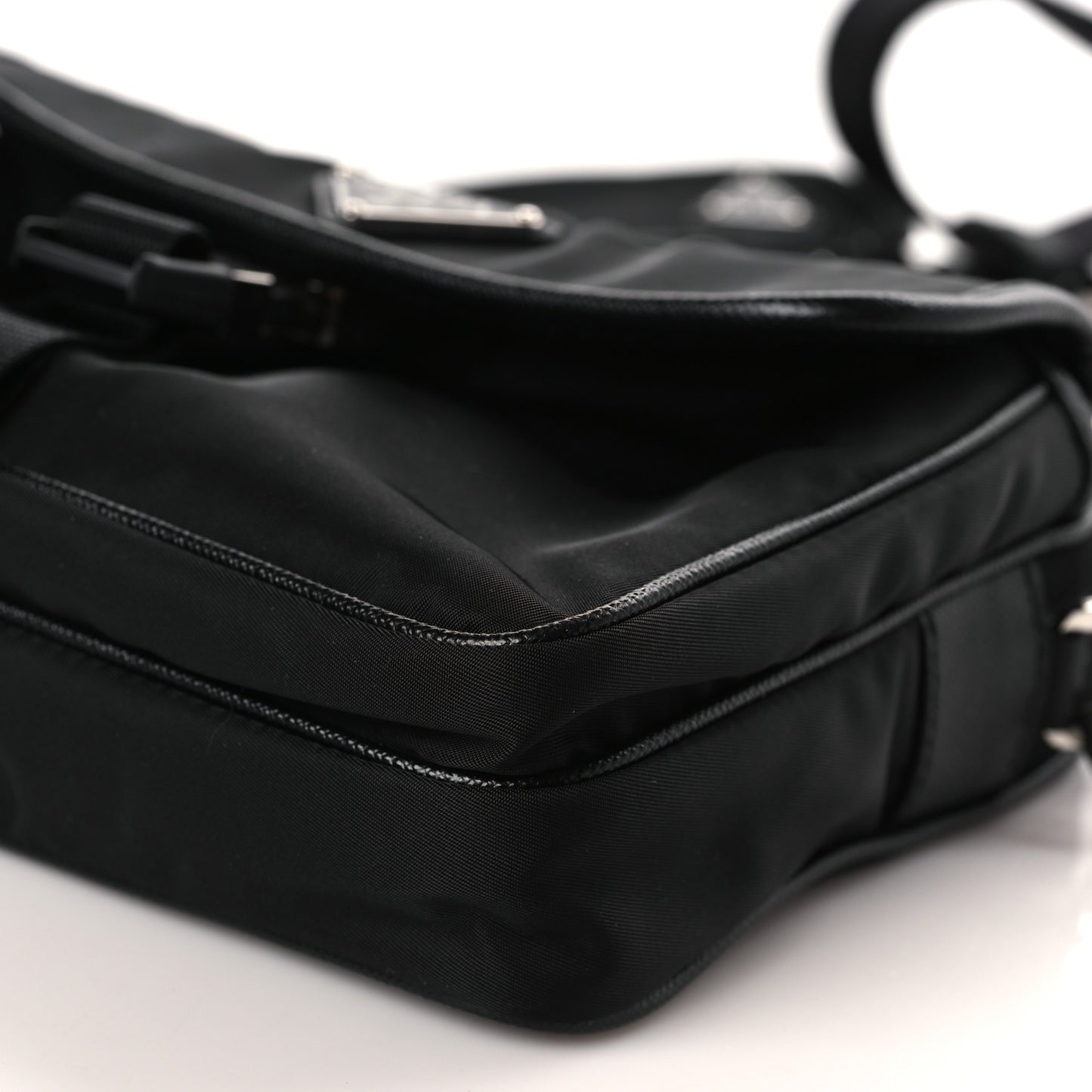 Re-Nylon Saffiano Pocket Single Snap Buckle Shoulder Bag Black