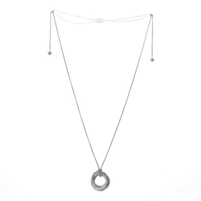 David Yurman Sterling Silver 14K Yellow Gold 28mm Crossover Pendant Necklace 3 of 5