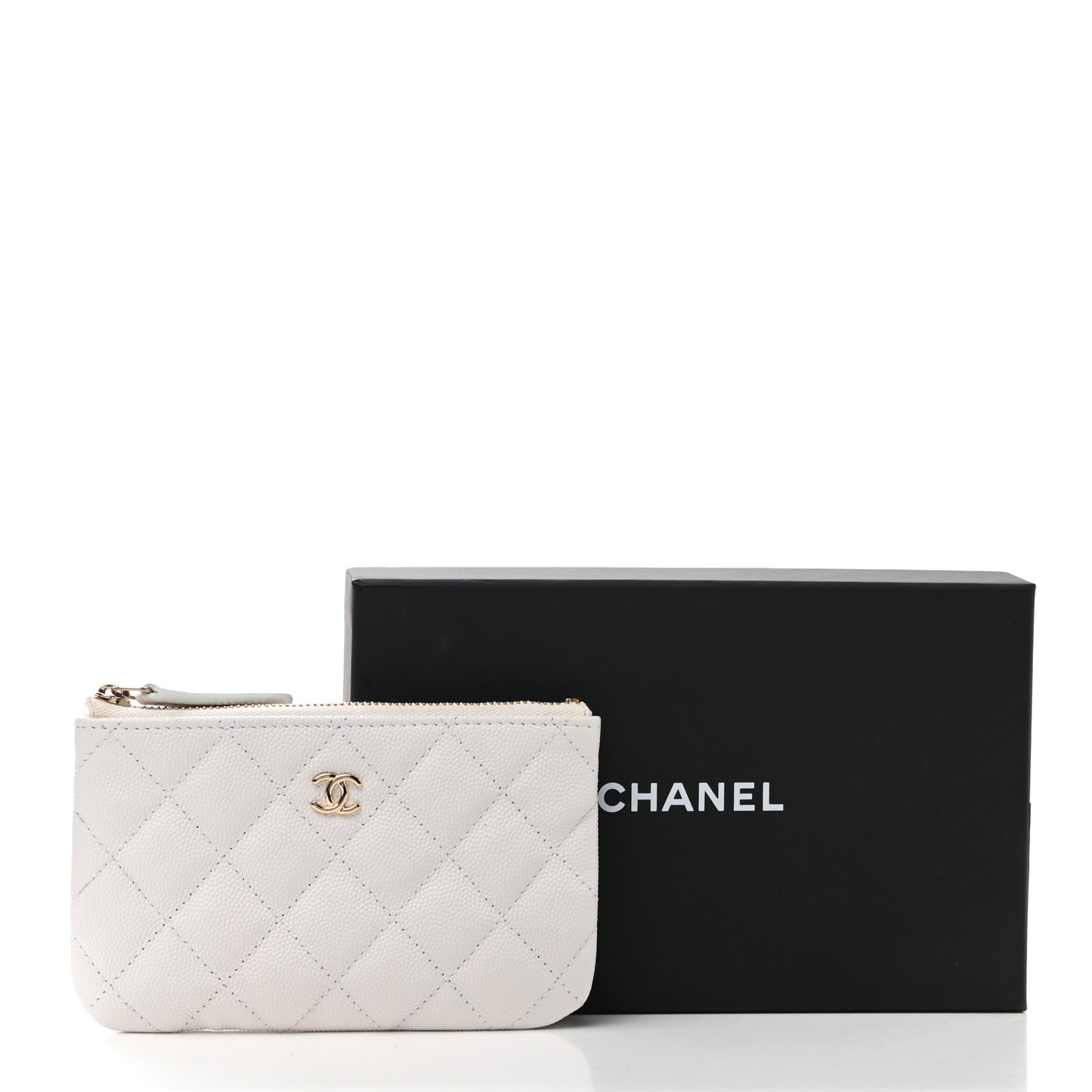 Caviar Quilted Small Cosmetic Case White