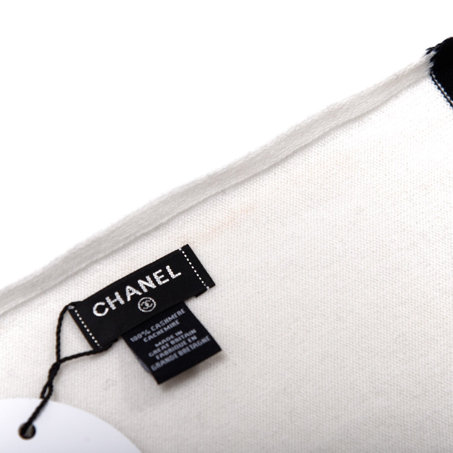 Chanel Cashmere Logo Scarf White Black 5 of 5