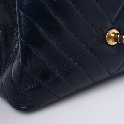 Chanel Aged Calfskin Chevron Quilted Small Coco Handle Flap Navy 7 of 9