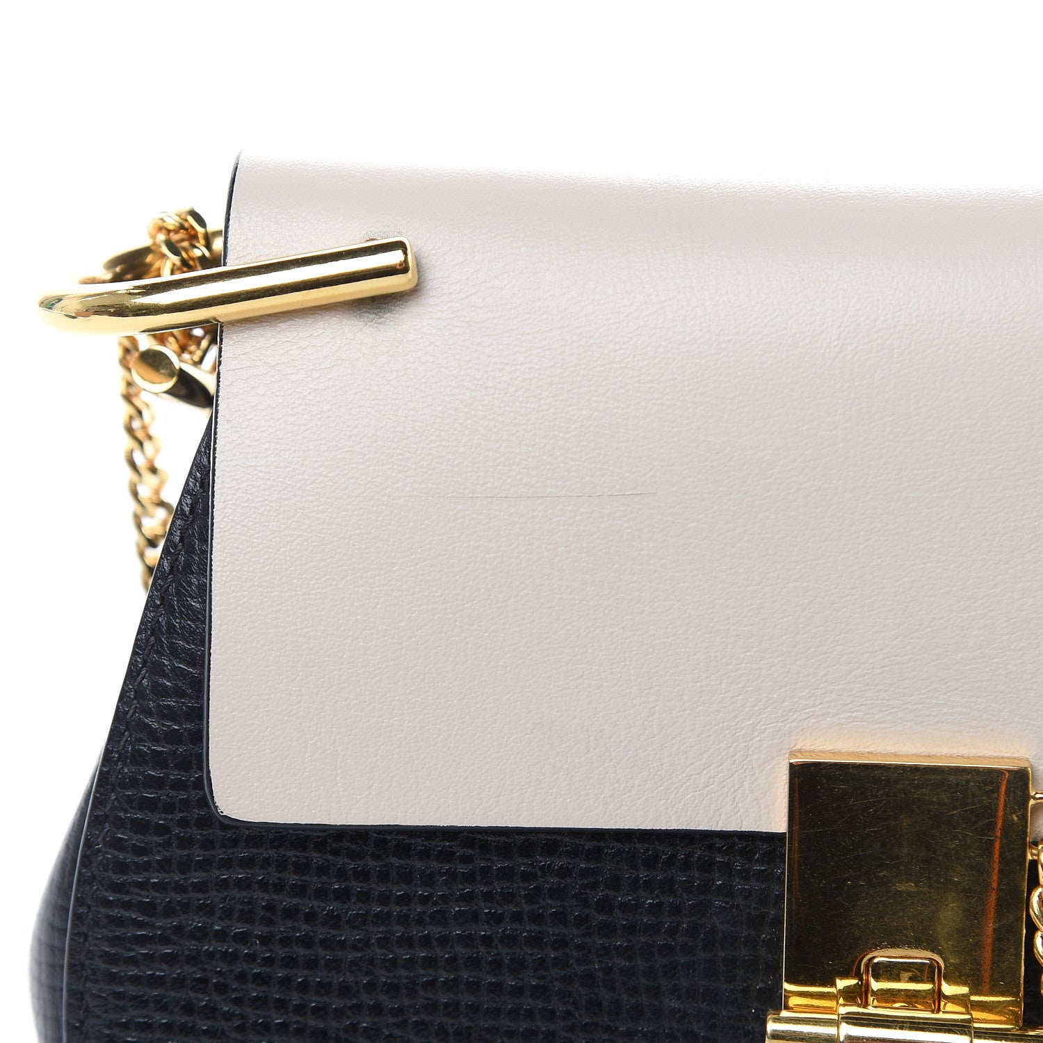 Chloe Grained Calfskin Lambskin Mini Bi-Color Drew Shoulder Bag Black Powder Beige 6 of 12