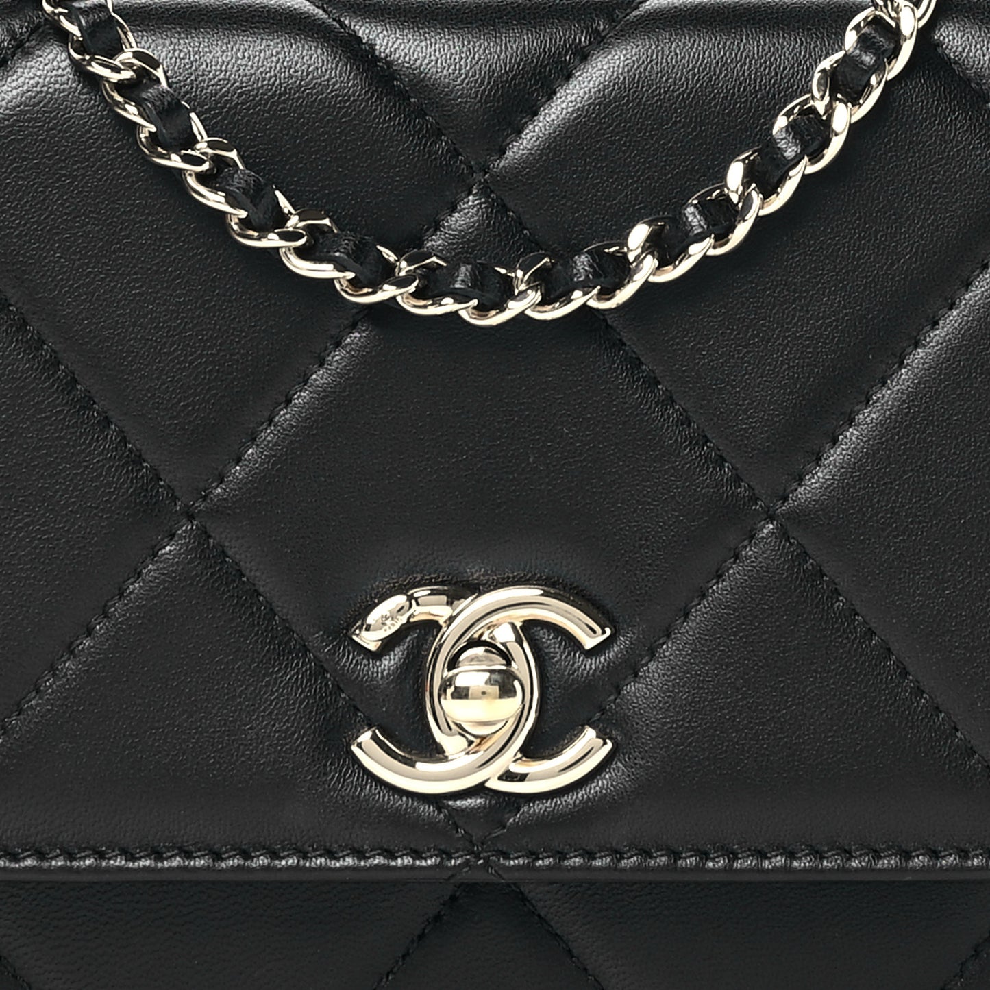 Lambskin Quilted Trendy CC Wallet On Chain WOC Black