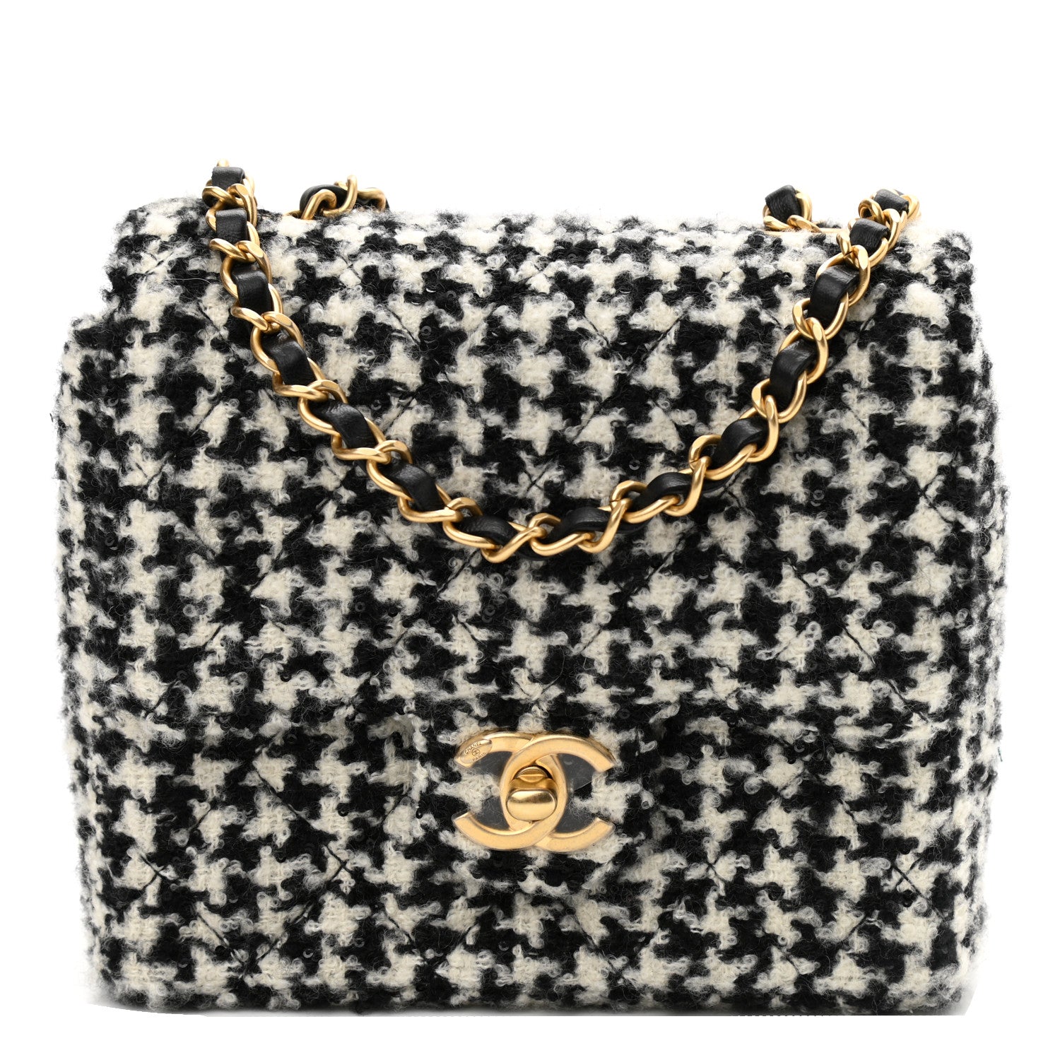 Chanel Tweed Houndstooth Mini Square Flap Black White 1 of 10