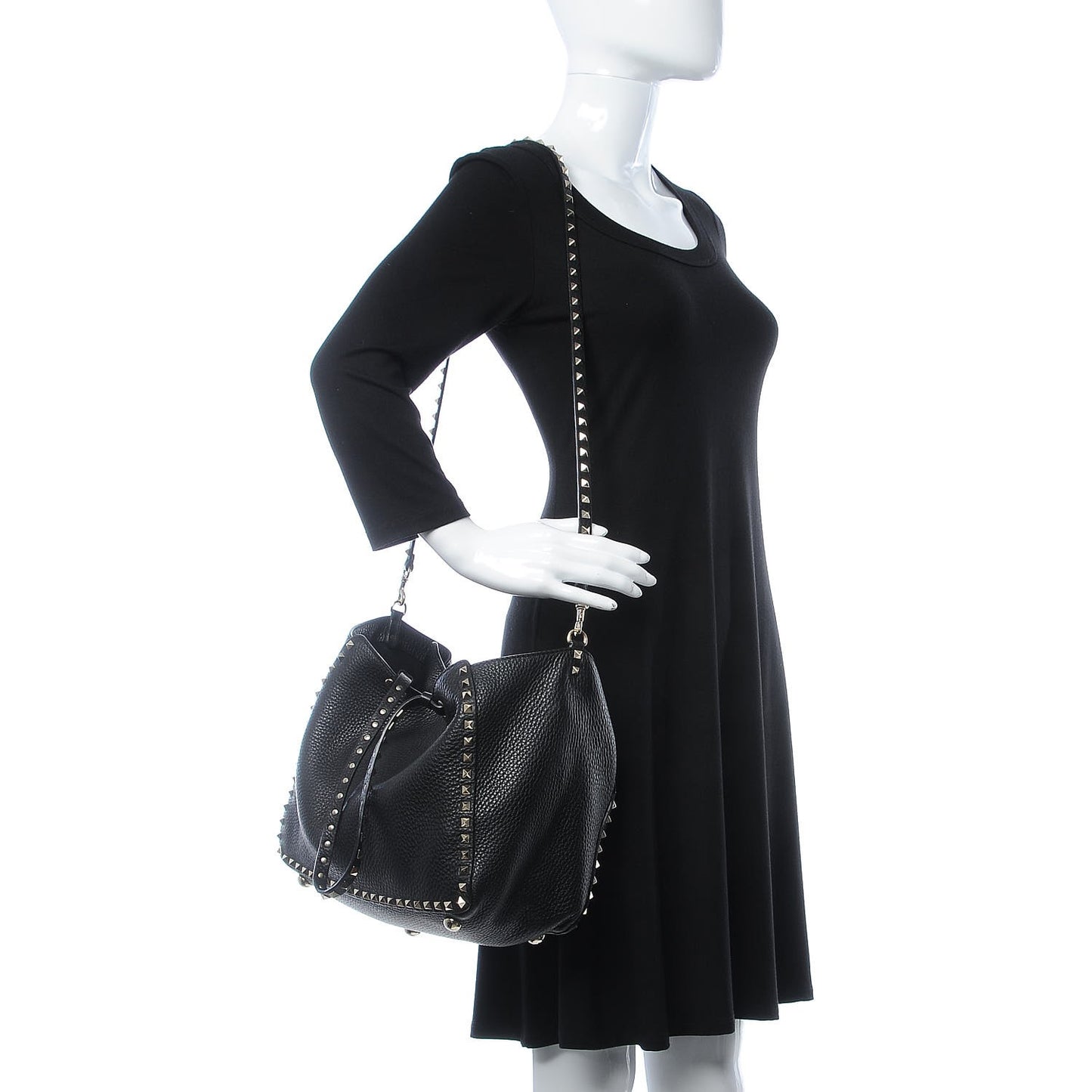 Alce Printed Calfskin Medium Rockstud Tote Black