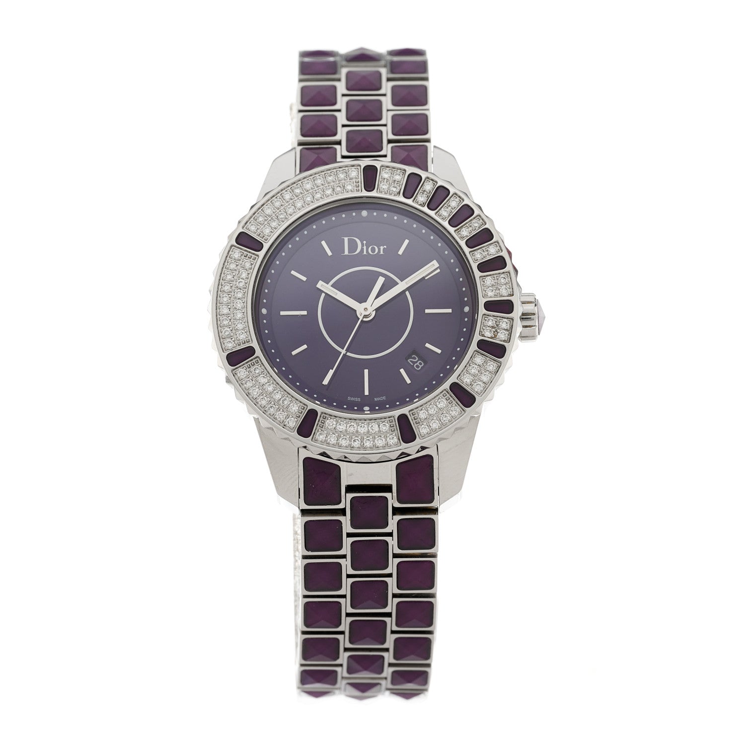 Christian Dior Stainless Steel Diamond Sapphire 33mm Christal Quartz Watch Purple 1 of 4