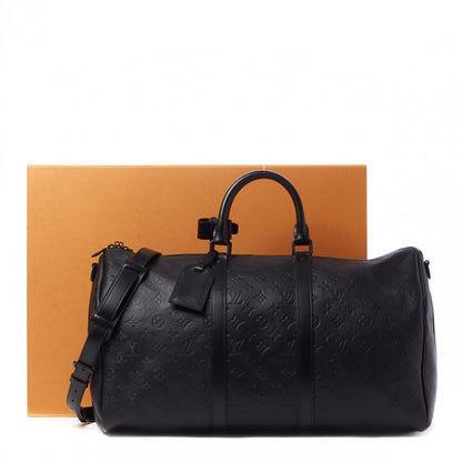 Louis Vuitton Calfskin Shadow Monogram Keepall Bandouliere 50 Black 7 of 8