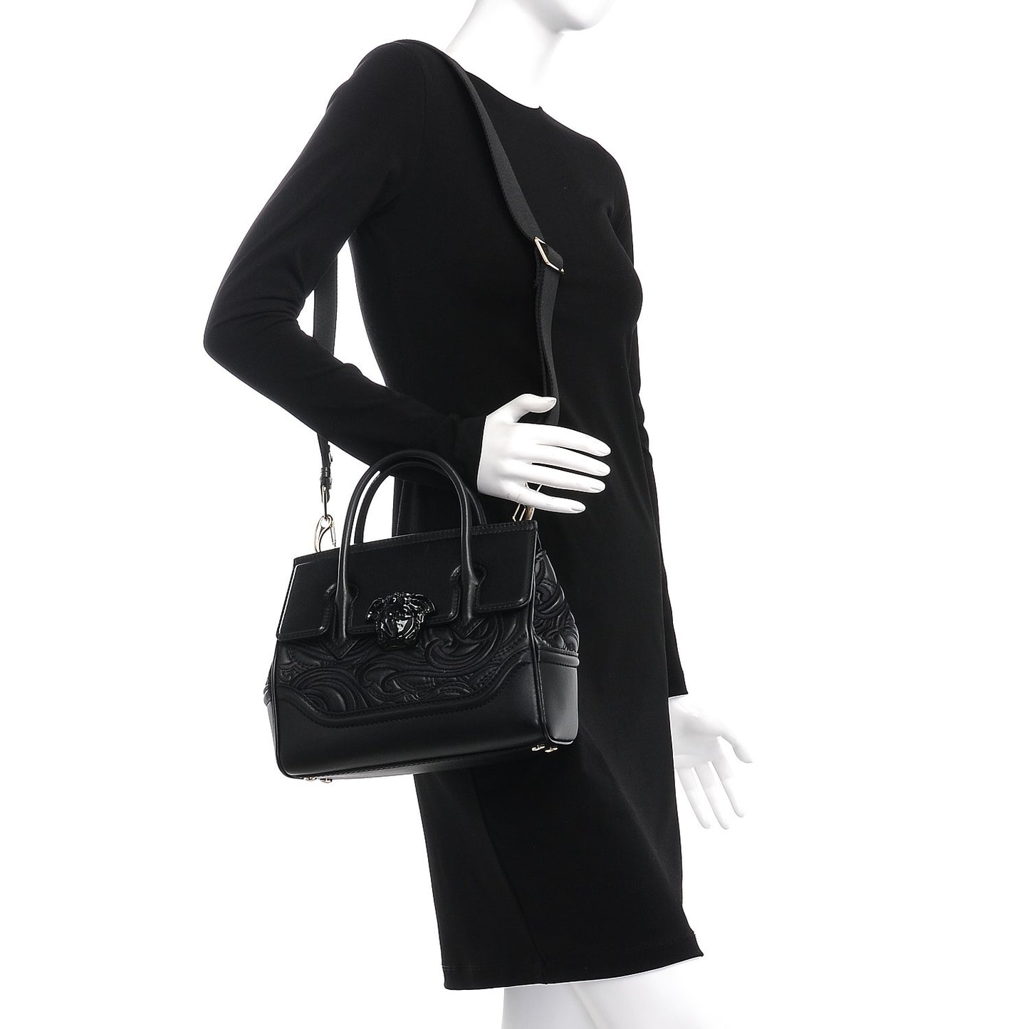 Calfskin Embroidered Medium Baroque Palazzo Empire Bag Black