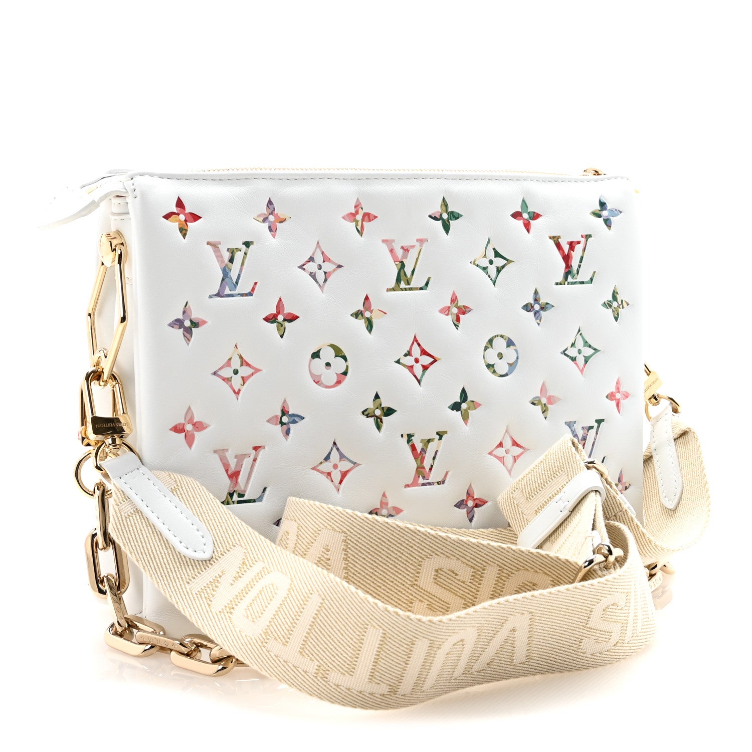 Louis Vuitton Lambskin Embossed Monogram LV Garden Coussin PM Cream 3 of 10