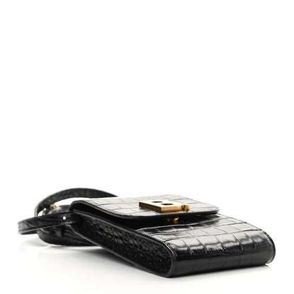 Balenciaga Shiny Calfskin Crocodile Embossed B Phone Holder Black 4 of 11