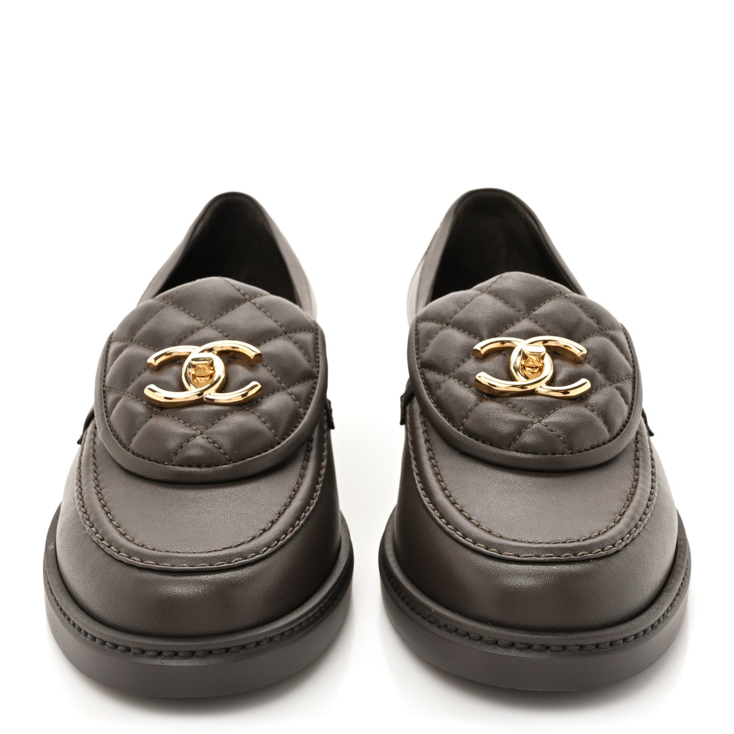 Lambskin Quilted CC Turnlock Loafers 38.5 Brown