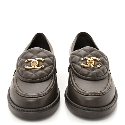 Chanel Lambskin Quilted CC Turnlock Loafers 38.5 Brown 2 of 9