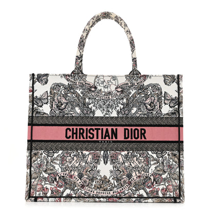 Christian Dior Canvas Embroidered Large Butterfly Around The World Book Tote White Pastel Pink 1 of 11