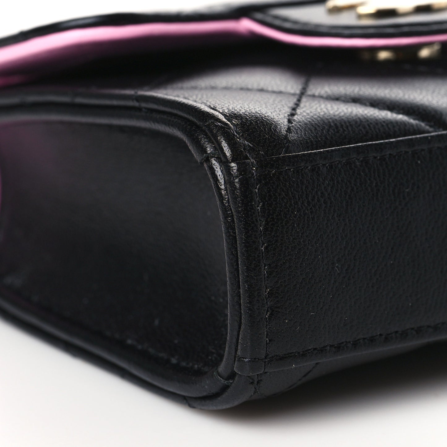 Lambskin Quilted Bi-Color Top Handle Clutch With Chain Black Pink