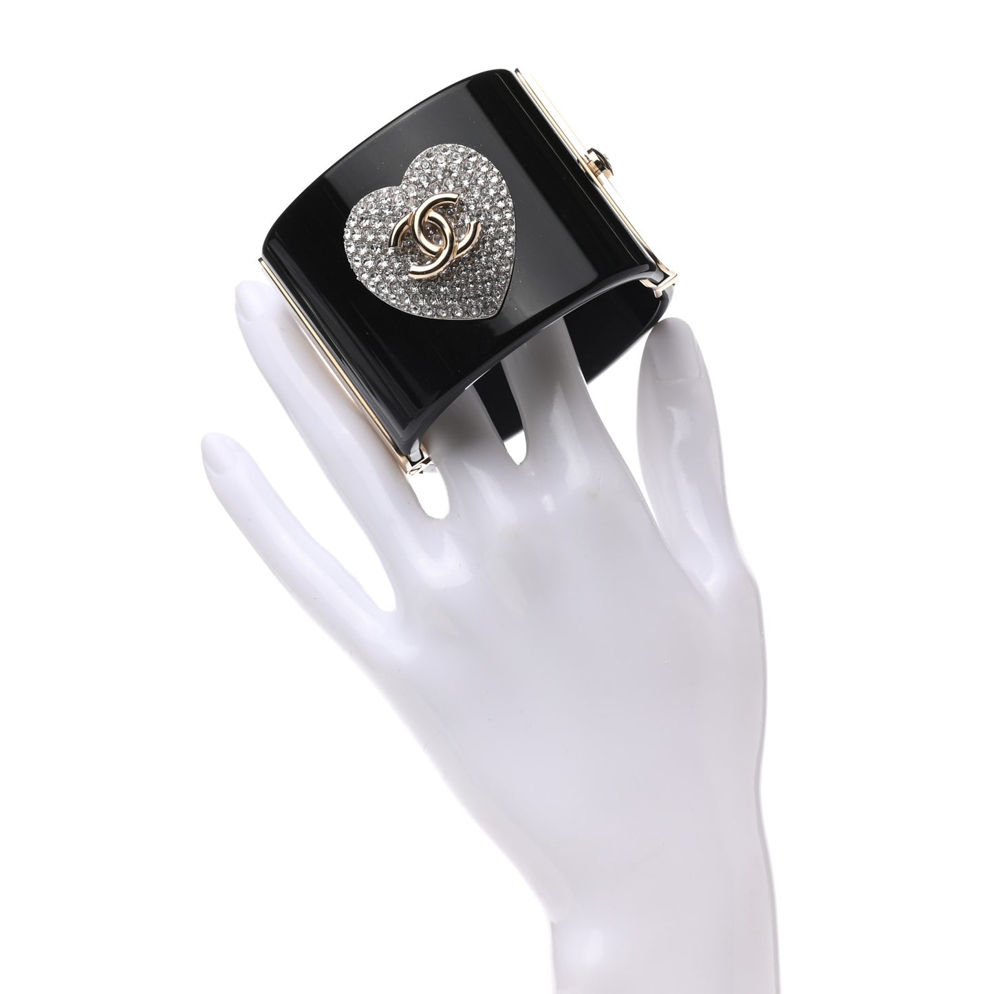 Resin Crystal Heart CC Cuff Bracelet Black