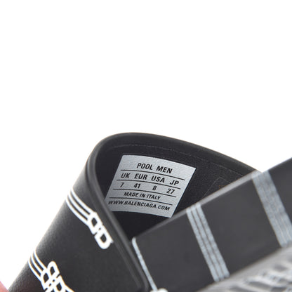 Balenciaga Rubber License Logo Print Mens Pool Slide Sandals 41 Black White 8 of 9