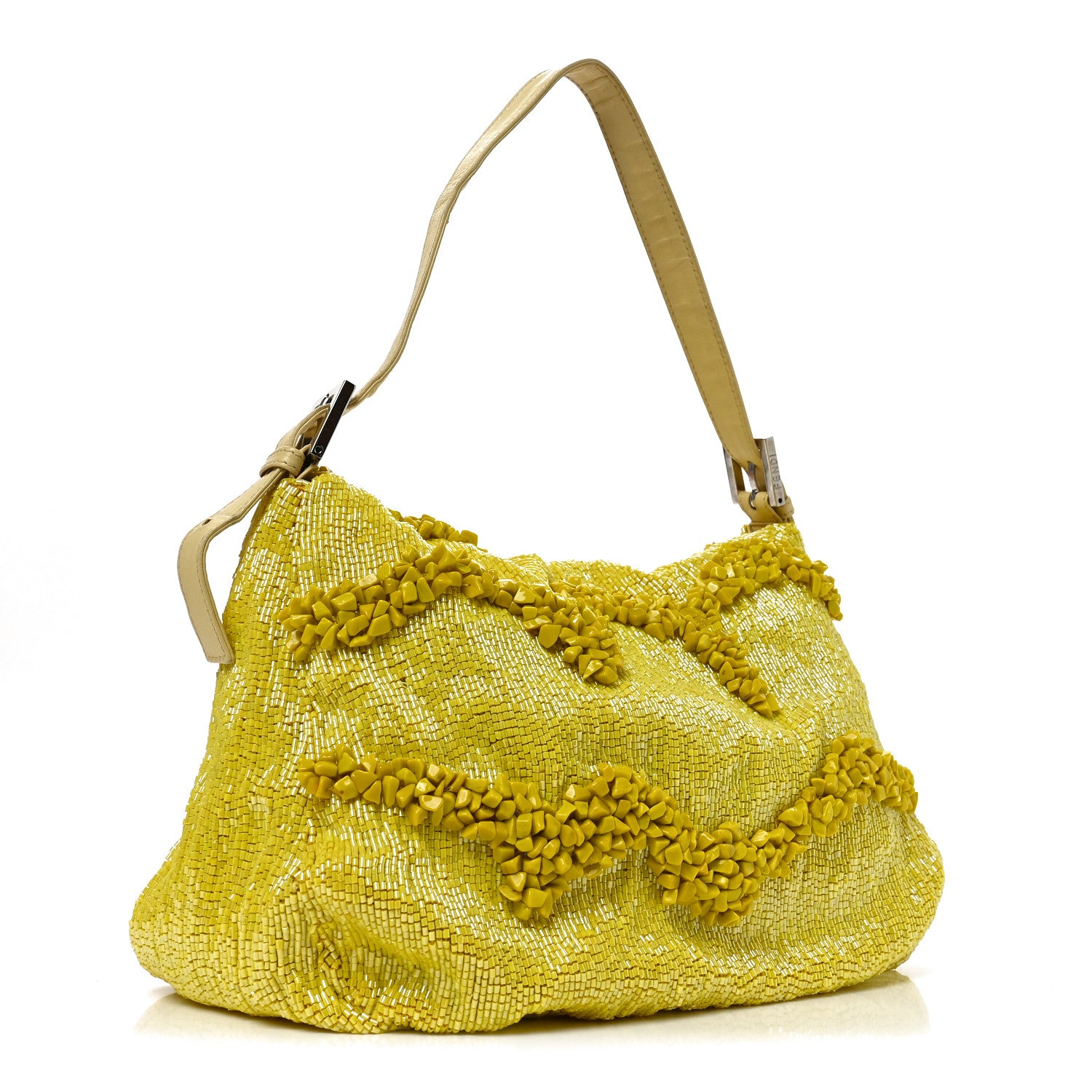 Fendi Rolling Stone Vitello Seta Bead Embroidered Mama Baguette Giallo 3 of 11
