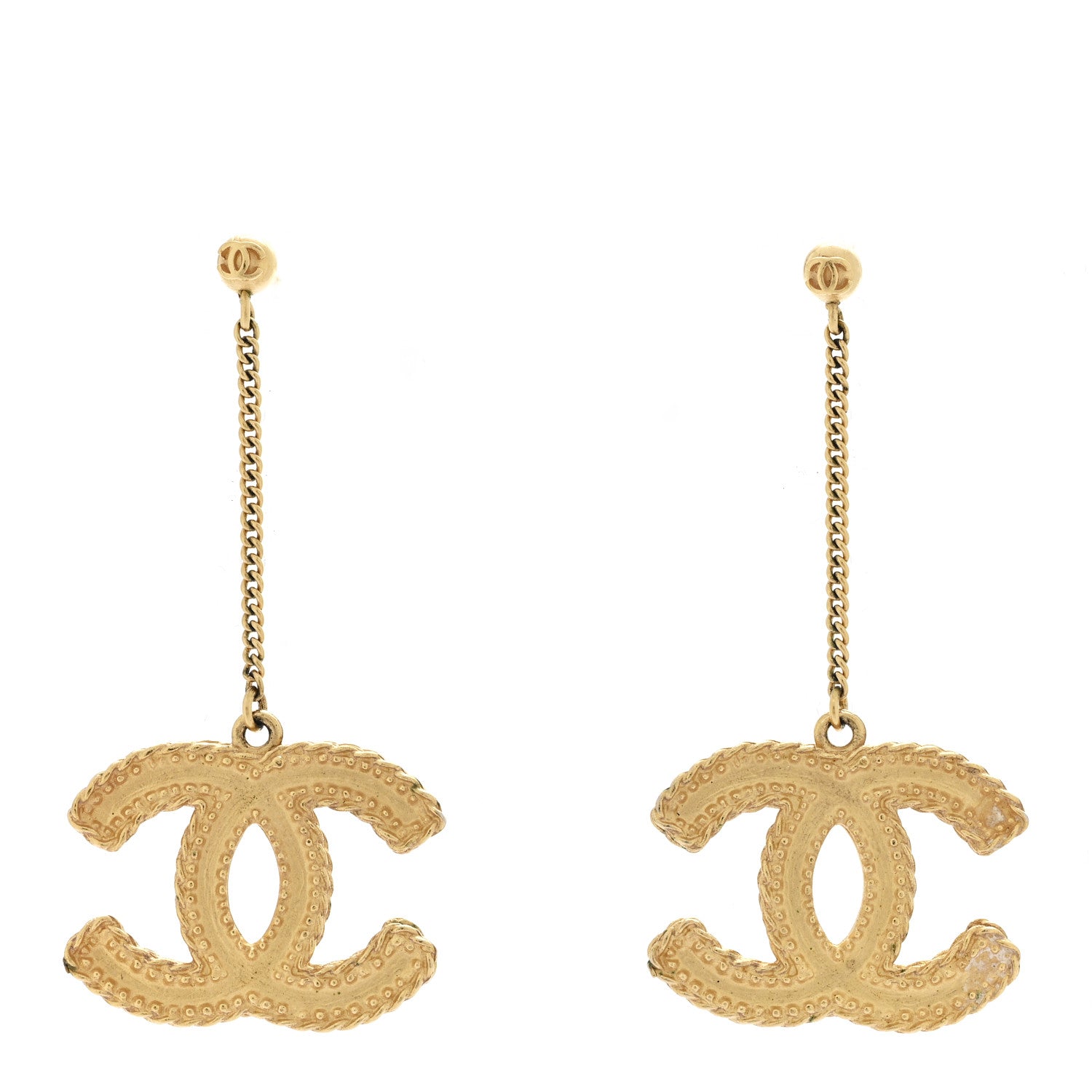 Chanel CC Drop Earrings Matte Gold 1 of 5