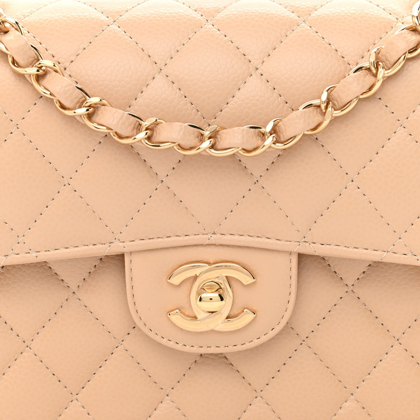 Caviar Quilted Small Double Flap Beige
