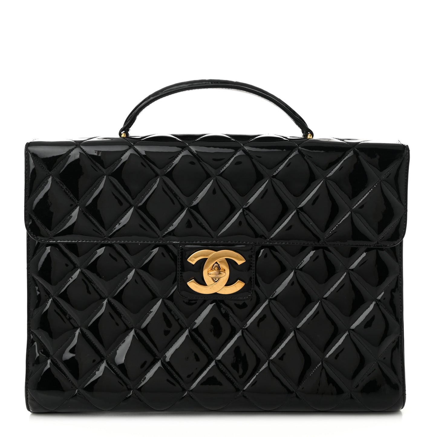 Patent Quilted Briefcase Laptop Bag Black