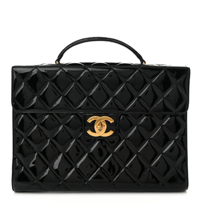Chanel Patent Quilted Briefcase Laptop Bag Black 1 of 10