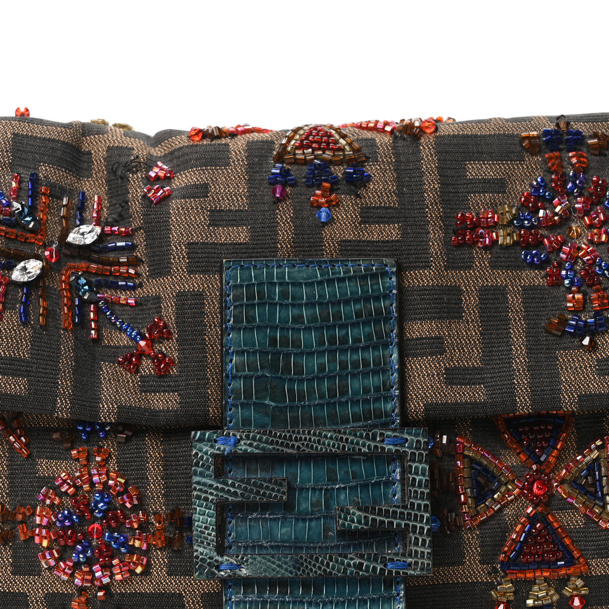 Lizard Zucca Crystal Beaded Baguette Tobacco Multicolor