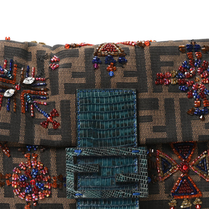 Fendi Lizard Zucca Crystal Beaded Baguette Tobacco Multicolor 7 of 9