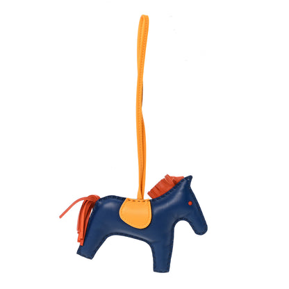 Hermes Milo Lambskin Grigri Rodeo Horse Bag Charm MM Bleu De Malte Cornaline Jaune D'or 1 of 3
