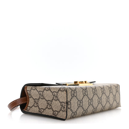 Gucci GG Supreme Monogram Calfskin Mini Padlock Top Handle Shoulder Bag Beige Black Cuir 4 of 10