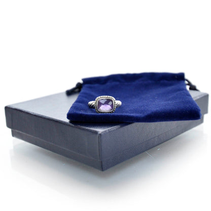 David Yurman Sterling Silver Diamond Amethyst 10mm Noblesse Ring 57 8 4 of 4