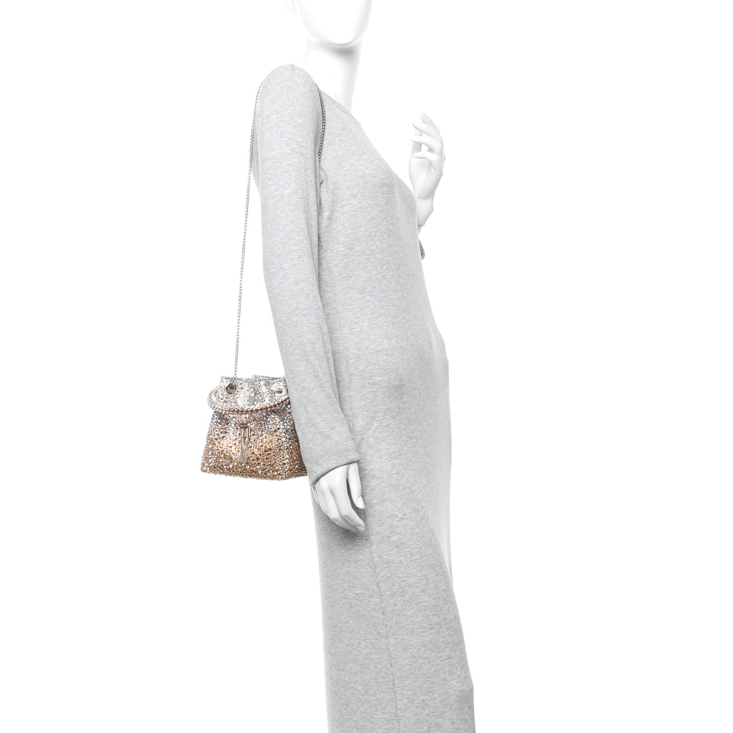 Satin Hotfix Crystal Embellished Bon Bon Bucket Bag Gold Silver