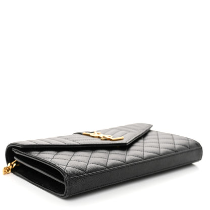 Saint Laurent Grain De Poudre Mixed Matelasse Triquilt Monogram Chain Wallet Black 4 of 10