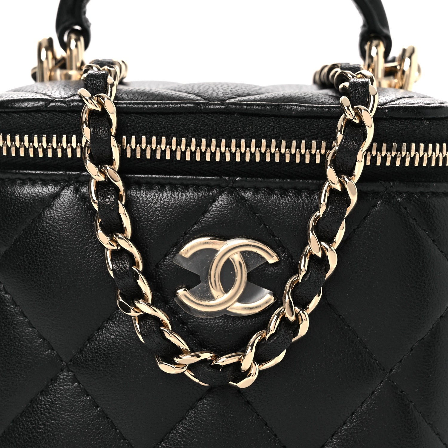 Chanel Lambskin Quilted Top Handle Mini Vanity Case With Chain Black 8 of 13