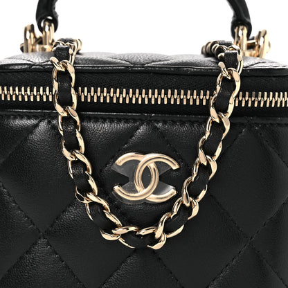 Chanel Lambskin Quilted Top Handle Mini Vanity Case With Chain Black 8 of 13