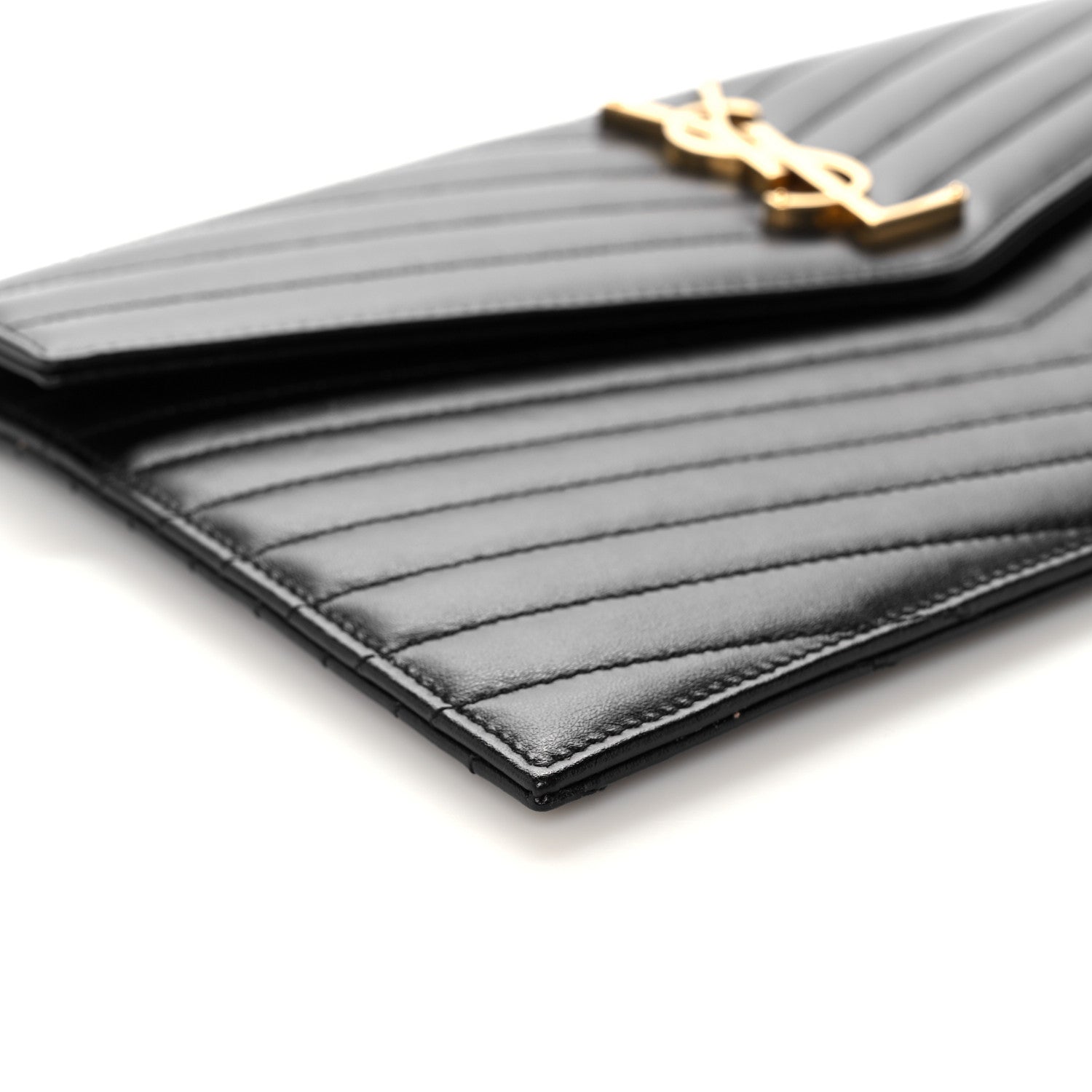 Saint Laurent Calfskin Matelasse Chevron Monogram Uptown Clutch Black 8 of 12