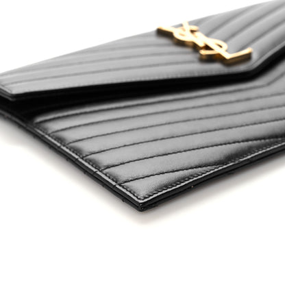 Saint Laurent Calfskin Matelasse Chevron Monogram Uptown Clutch Black 8 of 12