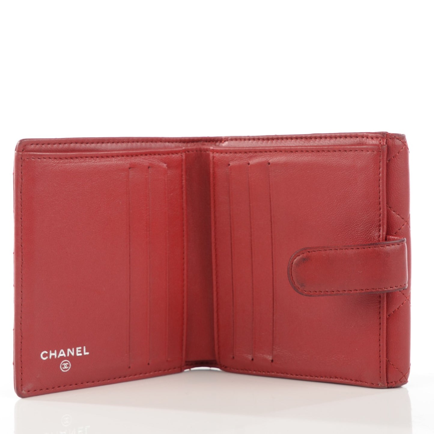 Lambskin Quilted French Flap Wallet Red
