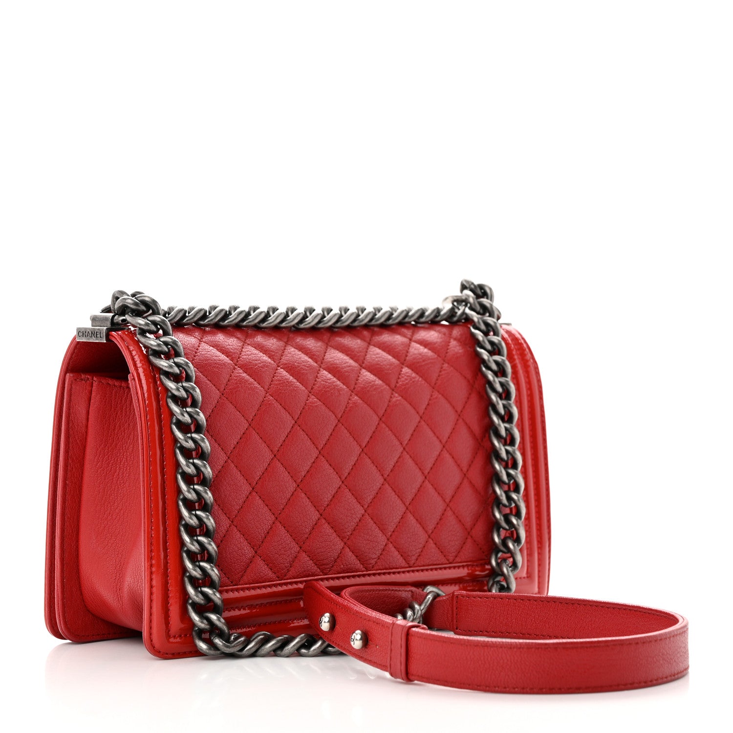 Chanel Goatskin Quilted Patent Medium Duo Boy Flap Red 3 of 14