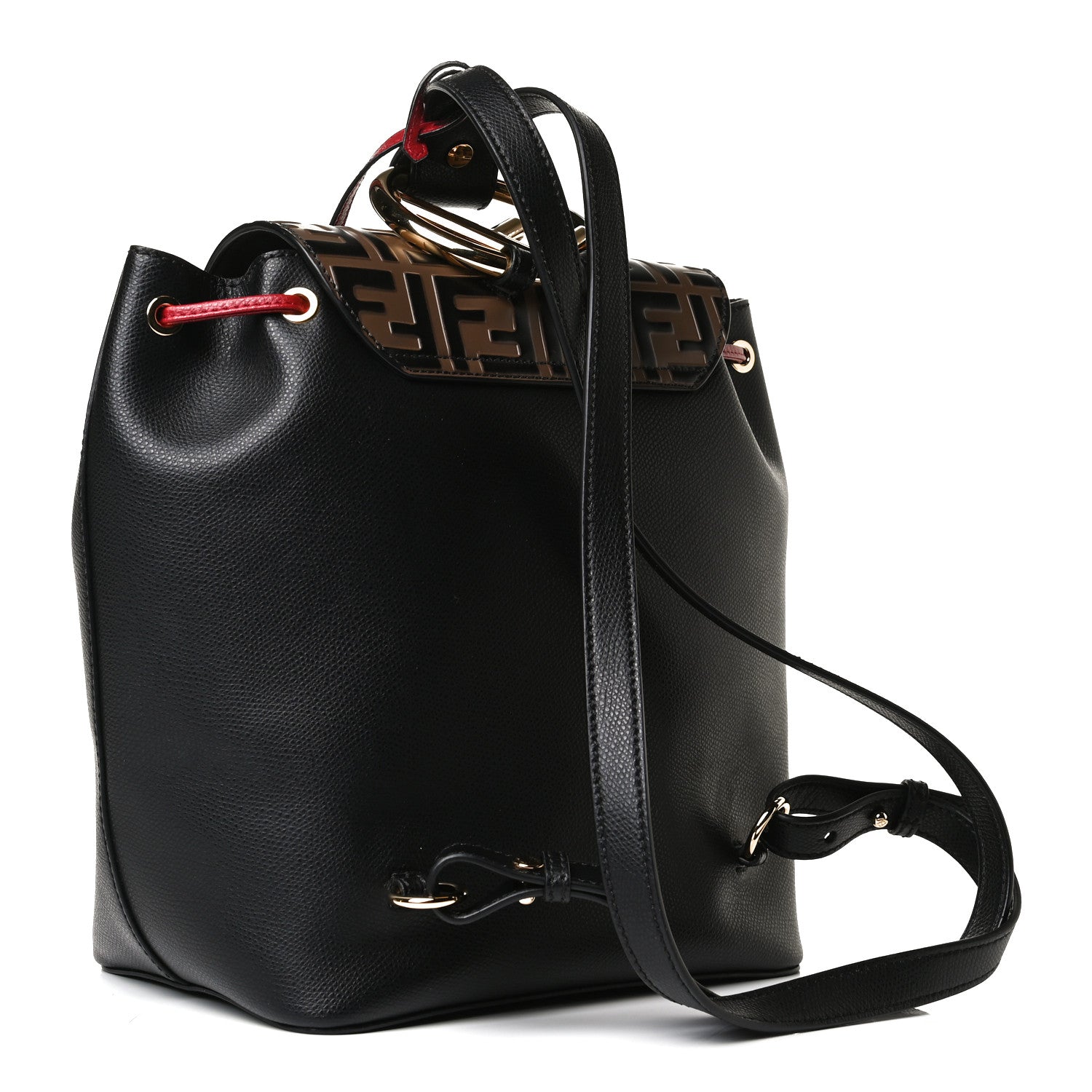 Fendi Vitello Cruise Bi-Color FF 1974 Embossed F is Fendi Drawstring Backpack Black Fragola Maya 3 of 16