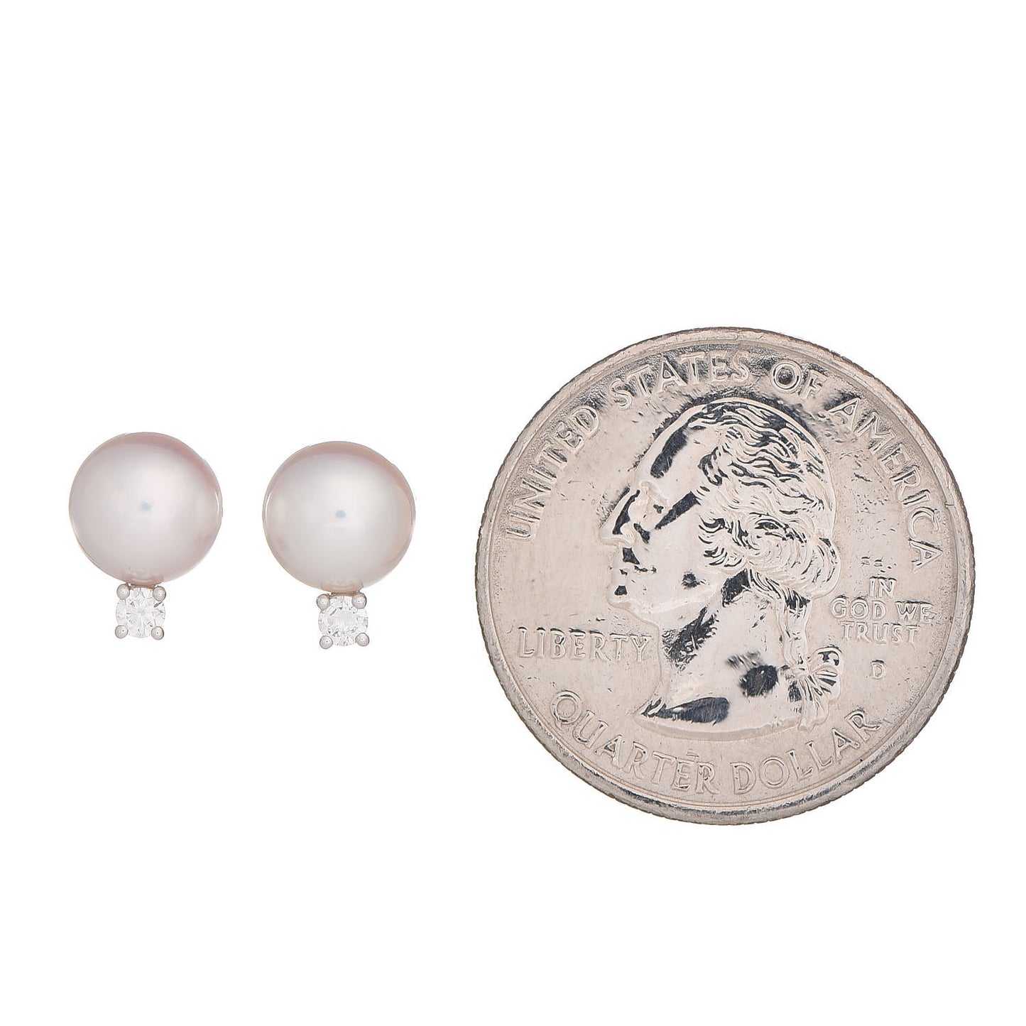 18K White Gold Diamond Akoya Pearl 7mm Stud Earrings A+