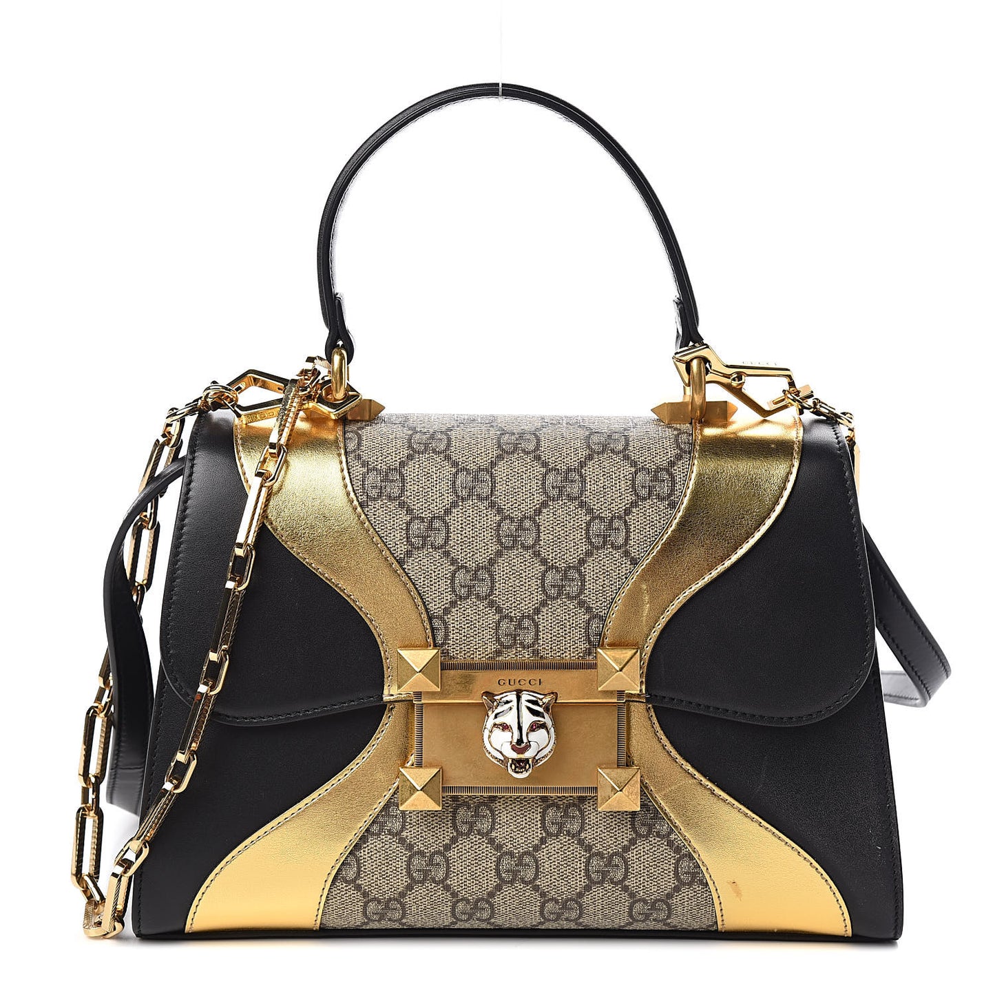 GG Supreme Monogram Small Osiride Top Handle Bag Black Gold