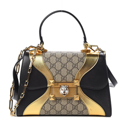 Gucci GG Supreme Monogram Small Osiride Top Handle Bag Black Gold 1 of 15
