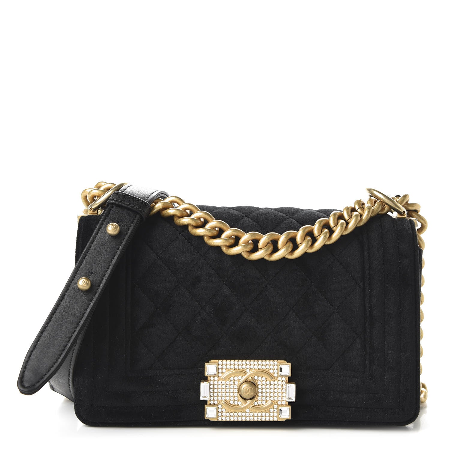 Chanel Velvet Strass Quilted Small Boy Flap Black 1 of 10