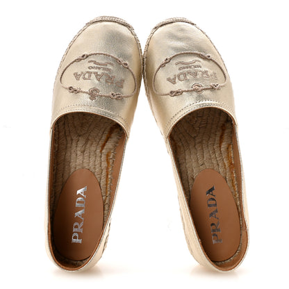 Prada Metallic Nappa Embroidered Logo 20mm Espadrilles 37 Platino 2 of 10